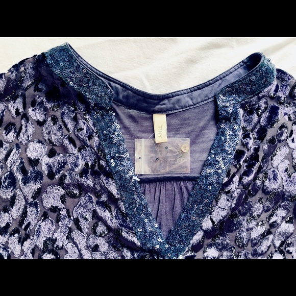 Anthropologie TINY “Vaha” Purple Burnout Velvet Leopard Pattern Blouse + Sequins - Picture 11 of 13